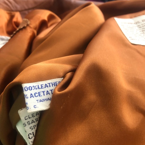 Vintage 70s Belted Leather Jacket Caramel Brown Leather Cognac Tailored Medium - Picture 10 of 16